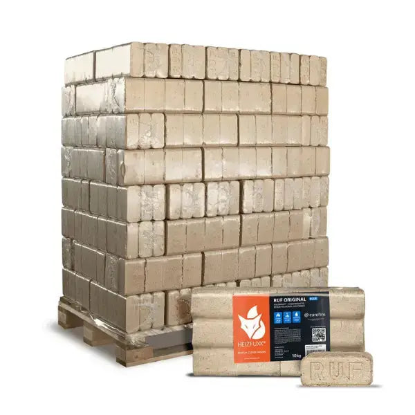 Heizfuxx Weichholzbriketts 960 kg – RUF-Form, 96 x 10 kg, DIN-zertifiziert, Palette SOMAREH