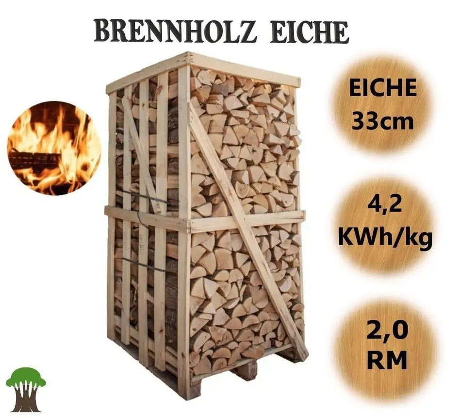Eiche Brennholz kaminfertig auf 2-RM-Palette (kammergetrocknet) - 33 cm SOMAREH