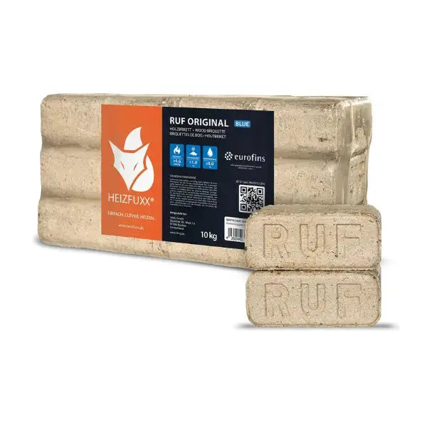 Heizfuxx Weichholzbriketts 960 kg – RUF-Form, 96 x 10 kg, DIN-zertifiziert, Palette SOMAREH